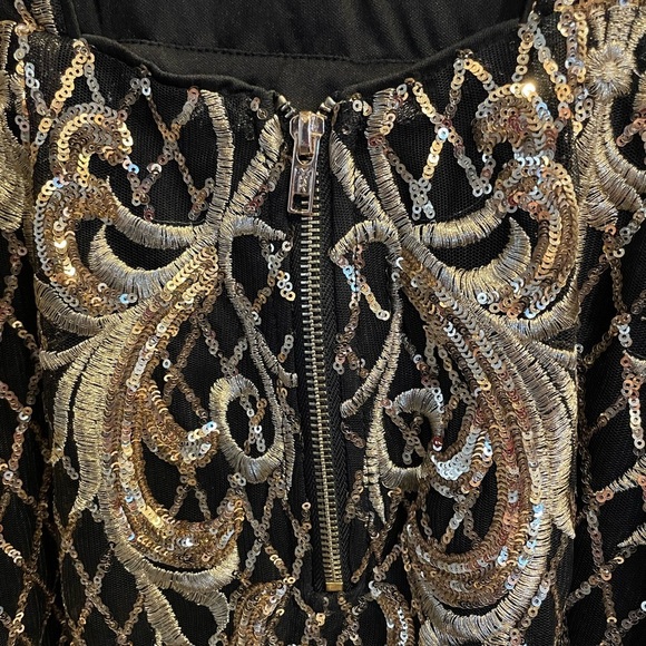 Lulu's Backless Black and Gold Sequin Bodycon Dress - Picture 6 of 7